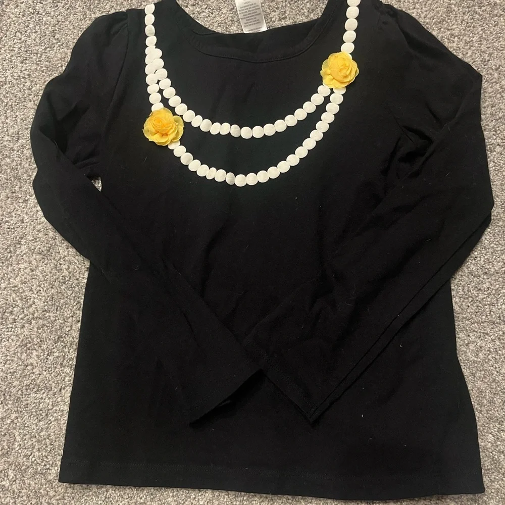 Gymboree Elegant Black pearl detail long sleeve Yellow floral Accents size 10